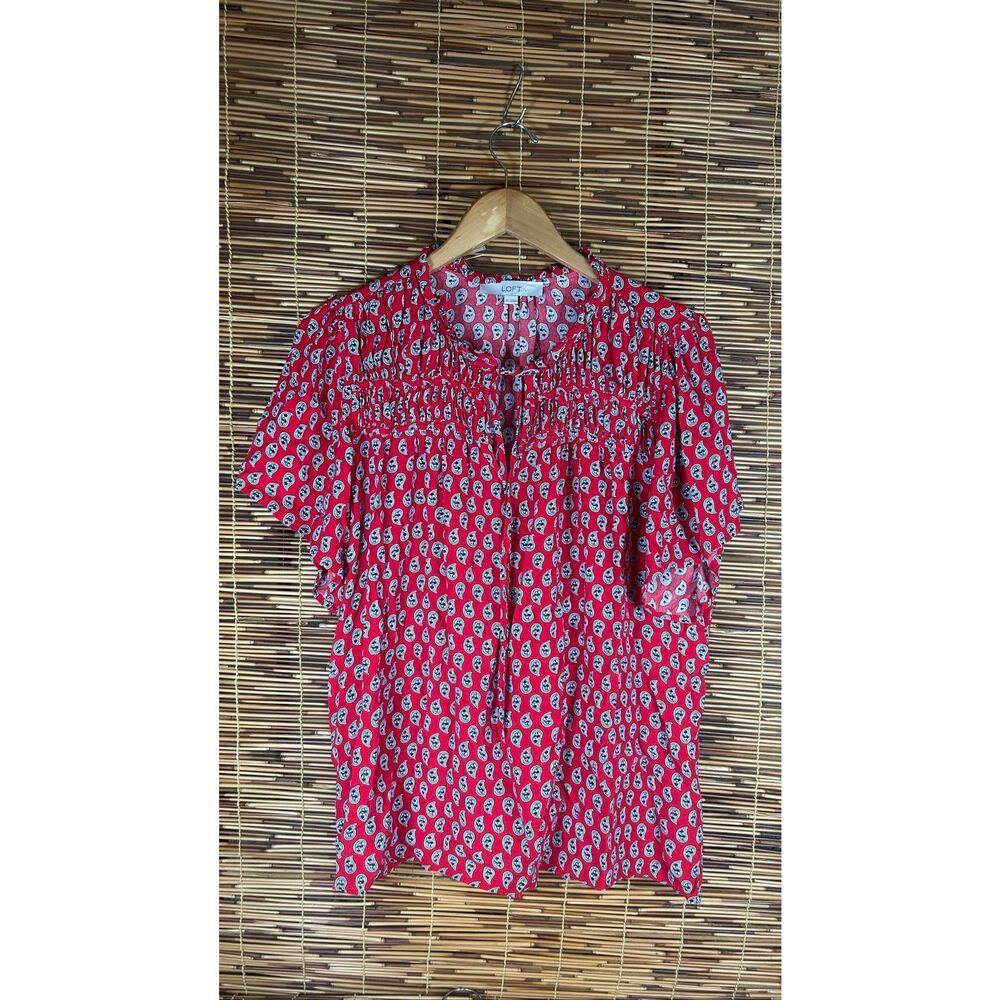 Loft XL Paisley Red and Black Tie Front Blouse